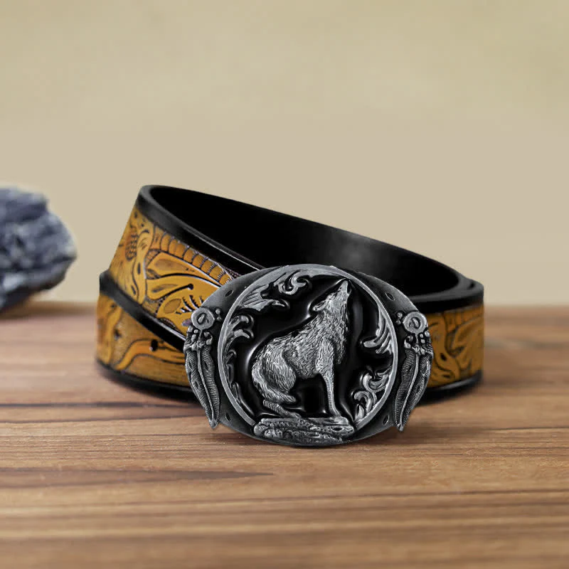 Men's DIY Enamel Domineering Howling Wolf Buckle Leather Belt - Image 21