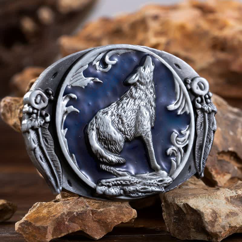Men's DIY Enamel Domineering Howling Wolf Buckle Leather Belt - Image 4