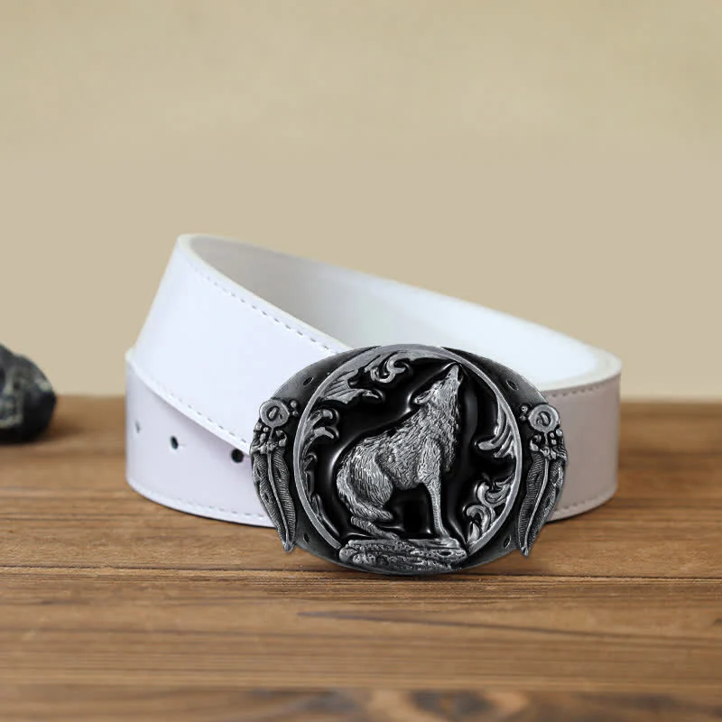 Men's DIY Enamel Domineering Howling Wolf Buckle Leather Belt - Image 9