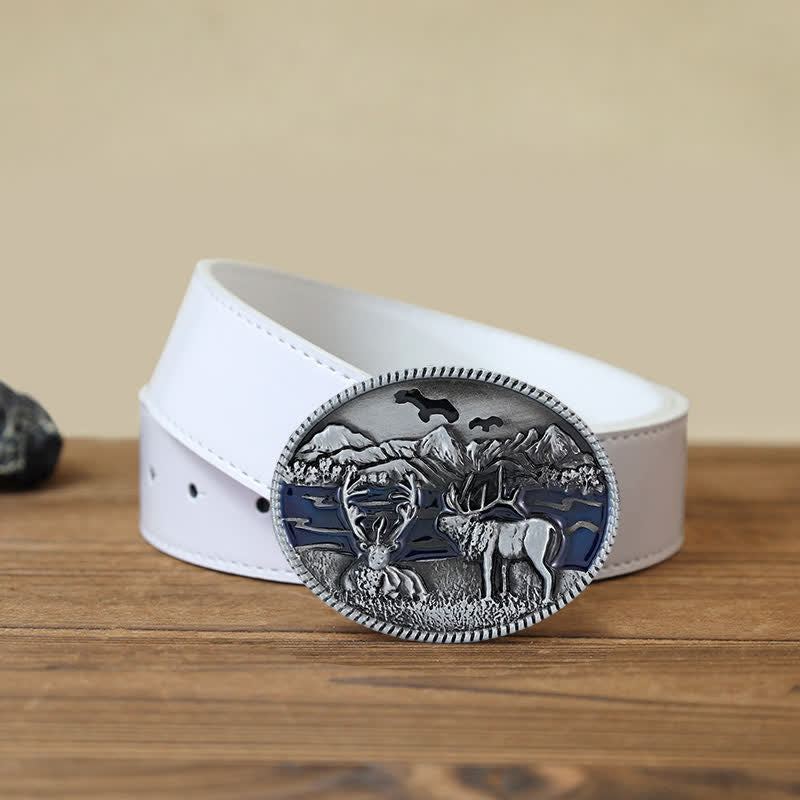 Men's DIY Enamel Wild Life Deer Buckle Leather Belt - Image 5