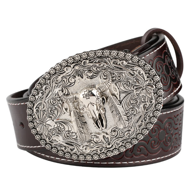 Men's Engarved Feather Bull Jeans Leather Belt - Image 13