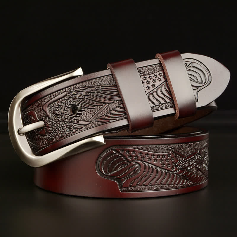 Men's Embossed Eagle Flag Pattern Leather Belt - Image 11