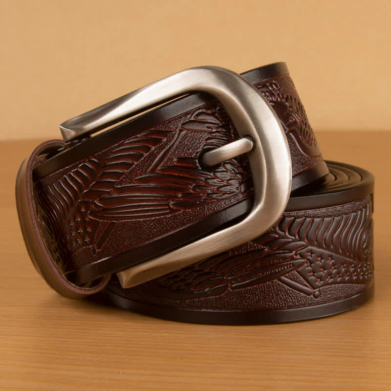 Men's Embossed Eagle Flag Pattern Leather Belt - Image 12