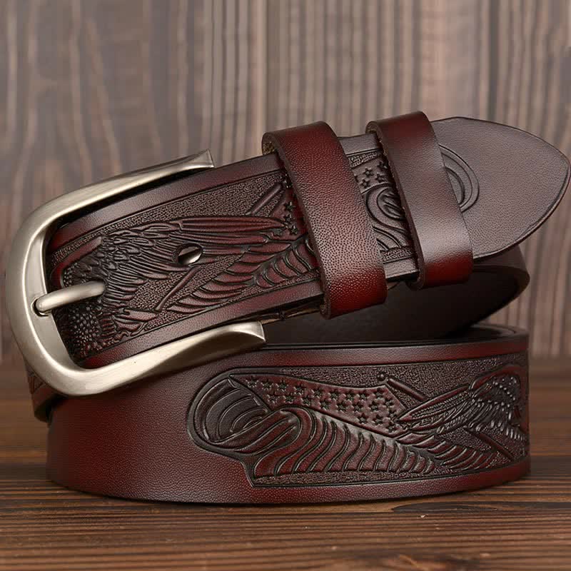 Men's Embossed Eagle Flag Pattern Leather Belt - Image 13
