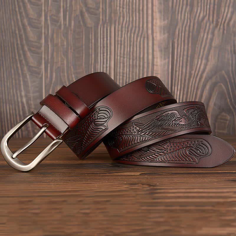 Men's Embossed Eagle Flag Pattern Leather Belt - Image 14