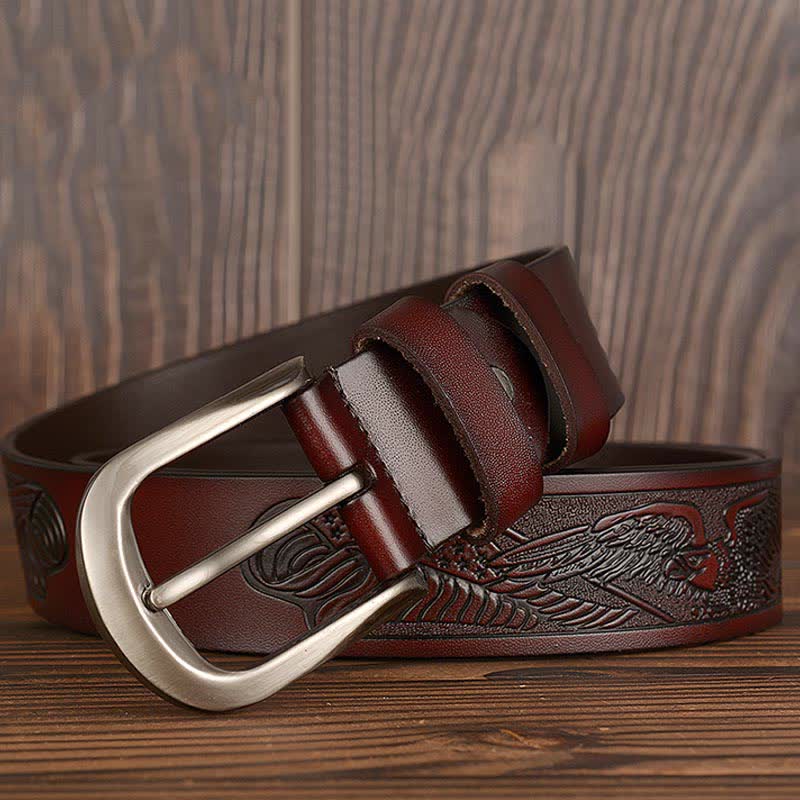 Men's Embossed Eagle Flag Pattern Leather Belt - Image 15