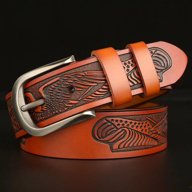 Men's Embossed Eagle Flag Pattern Leather Belt - Image 16