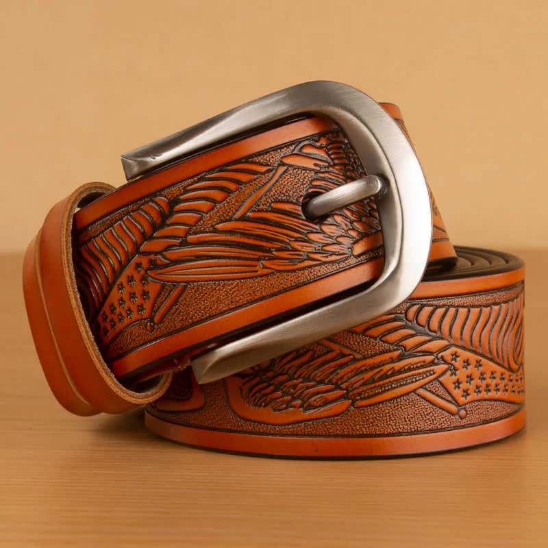 Men's Embossed Eagle Flag Pattern Leather Belt - Image 17