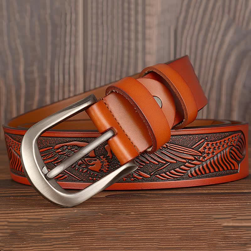 Men's Embossed Eagle Flag Pattern Leather Belt - Image 18