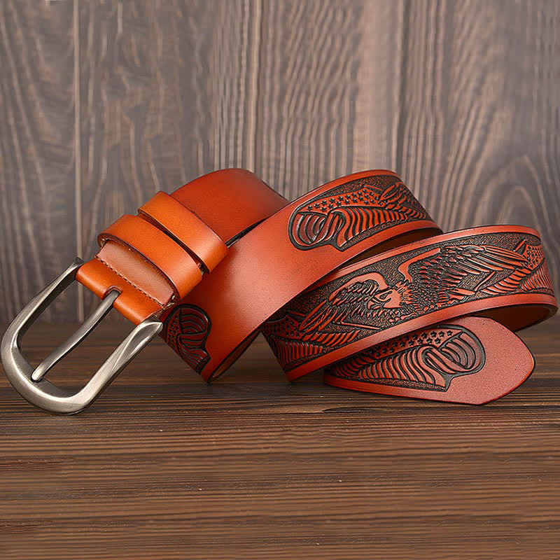 Men's Embossed Eagle Flag Pattern Leather Belt - Image 19