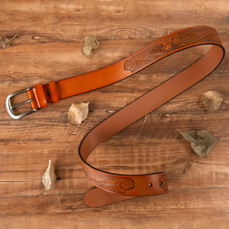 Men's Embossed Eagle Flag Pattern Leather Belt - Image 20