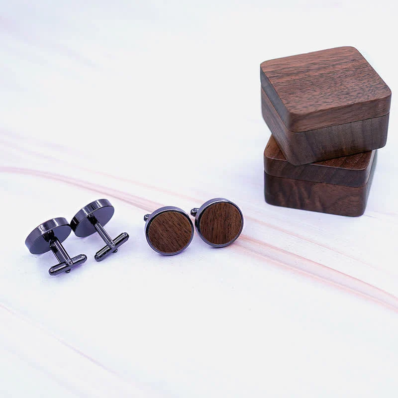 Men's Custom Engrave Letter Box Black Walnut Wooden Cufflinks - Image 3