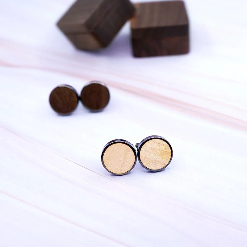 Men's Custom Engrave Letter Box Black Walnut Wooden Cufflinks - Image 6