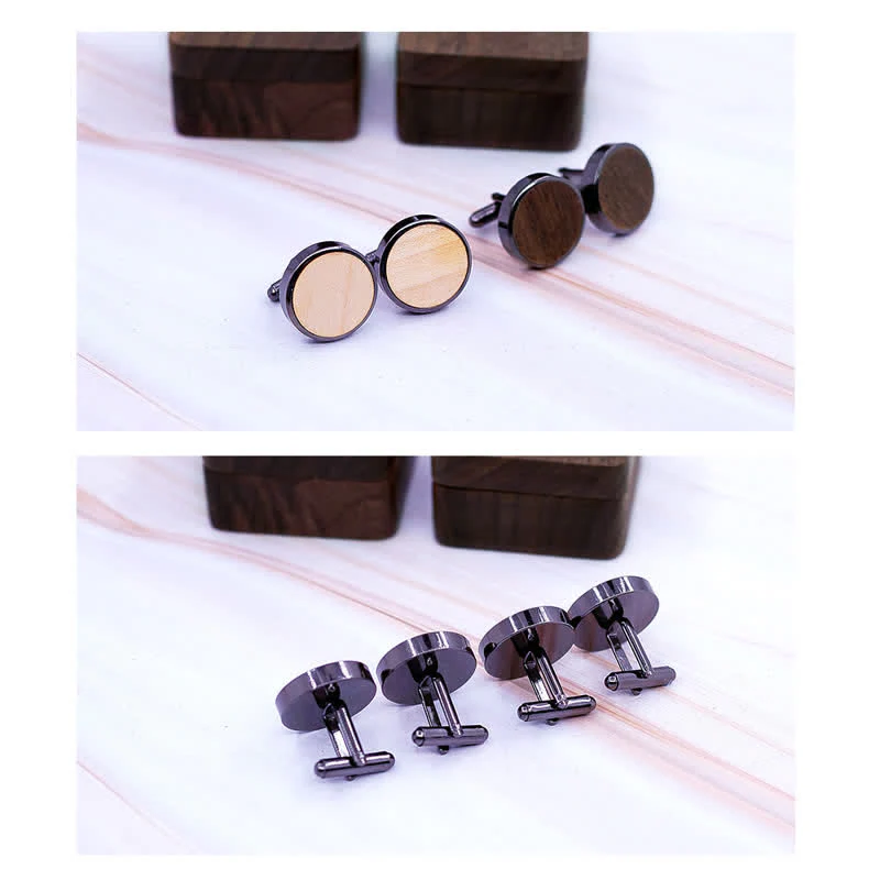 Men's Custom Engrave Letter Box Black Walnut Wooden Cufflinks - Image 7