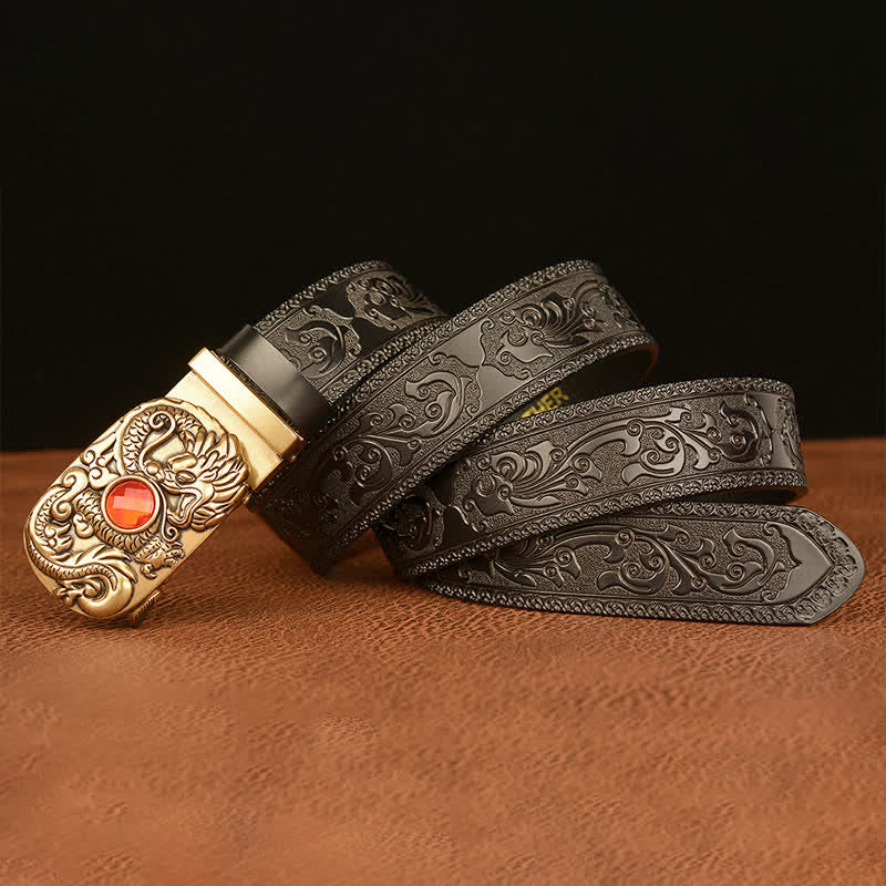 Men's Engraved Dragon Gemstone Leather Belt - Image 13