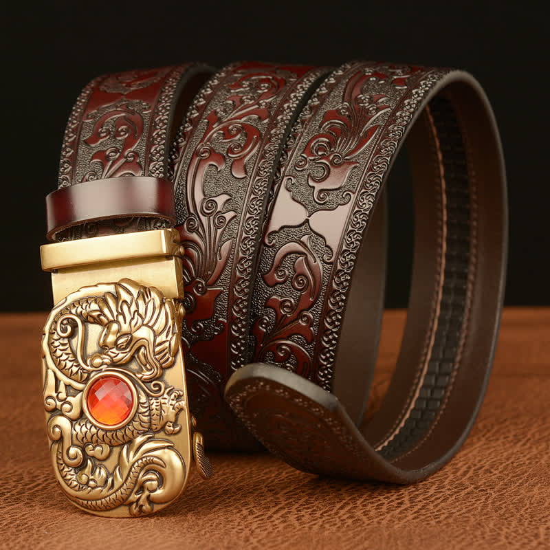 Men's Engraved Dragon Gemstone Leather Belt - Image 2