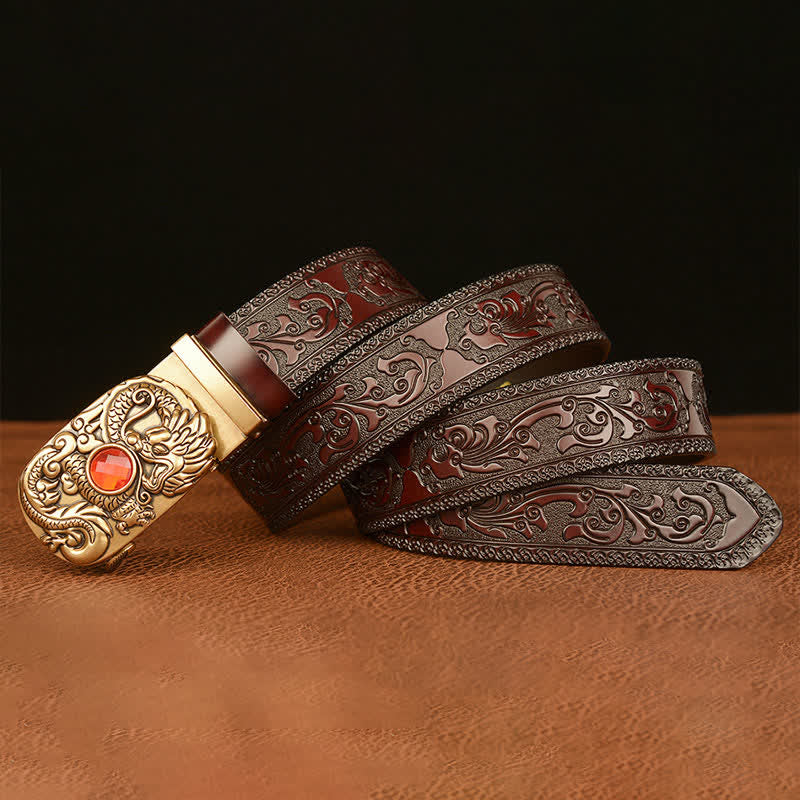 Men's Engraved Dragon Gemstone Leather Belt - Image 5