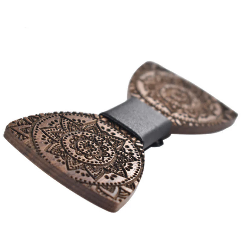 Men's Engraving Luxury Flower Wooden Bow Tie - Image 2