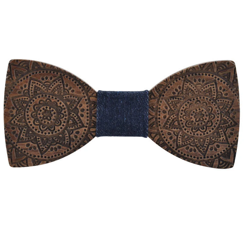 Men's Engraving Luxury Flower Wooden Bow Tie - Image 5