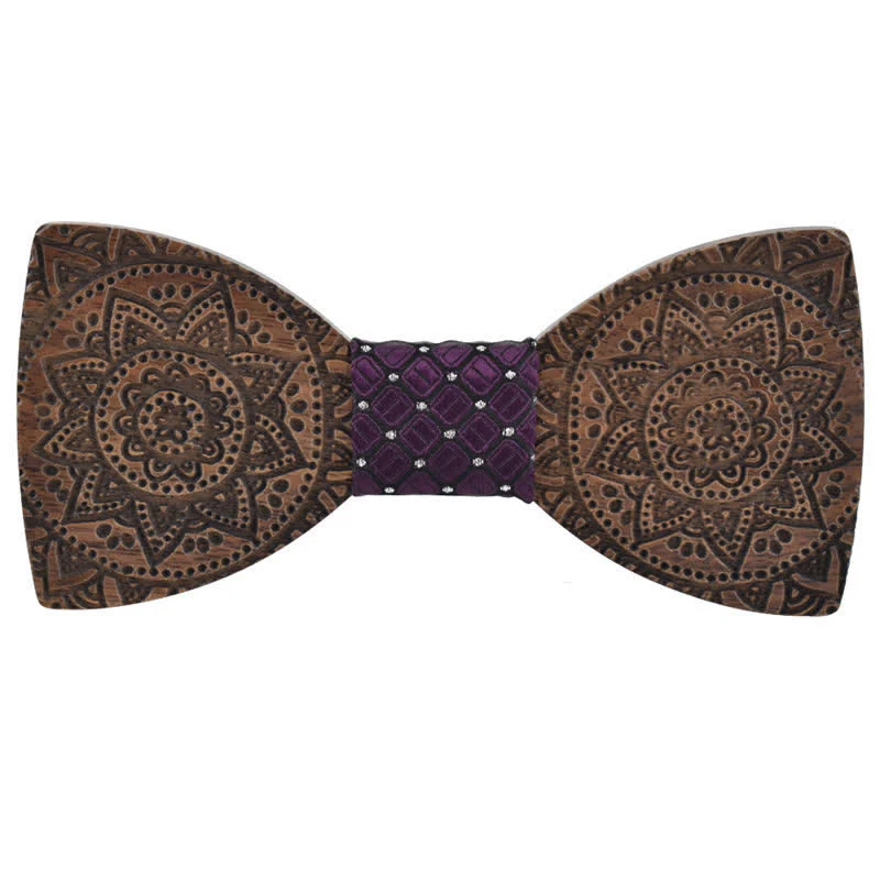 Men's Engraving Luxury Flower Wooden Bow Tie - Image 8