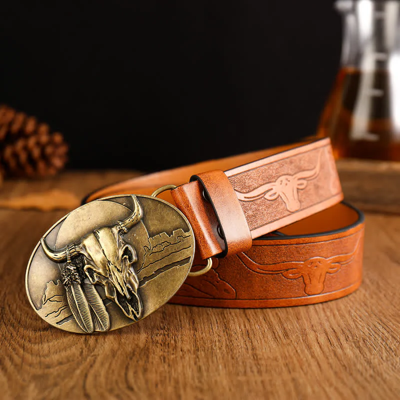 Men's Ethic Mad Bull Head Buckle Leather Belt - Image 3