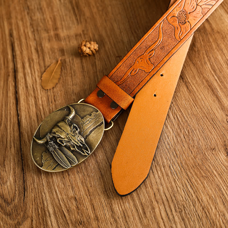 Men's Ethic Mad Bull Head Buckle Leather Belt - Image 4