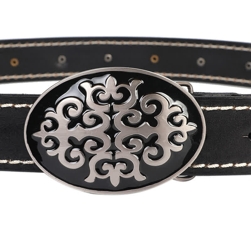 Men's Ethnic Carved Flower & Lion Head Rivet Leather Belt - Image 8