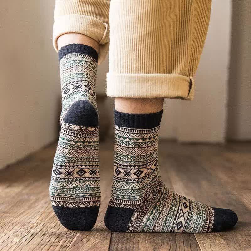 Men's Ethnic Style Small Diamond Pattern Crew Socks
