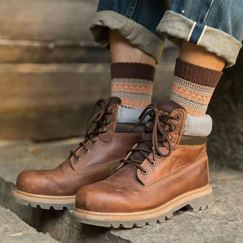 Men's Ethnic Style Small Diamond Pattern Crew Socks - Image 10