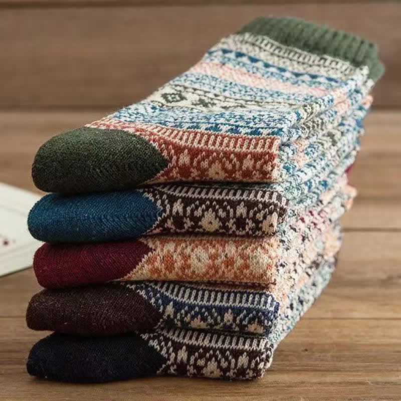 Men's Ethnic Style Small Diamond Pattern Crew Socks - Image 2