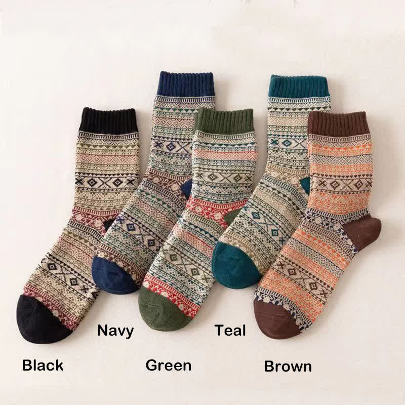 Men's Ethnic Style Small Diamond Pattern Crew Socks - Image 3