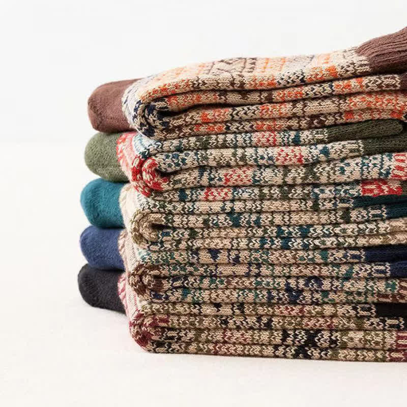 Men's Ethnic Style Small Diamond Pattern Crew Socks - Image 6