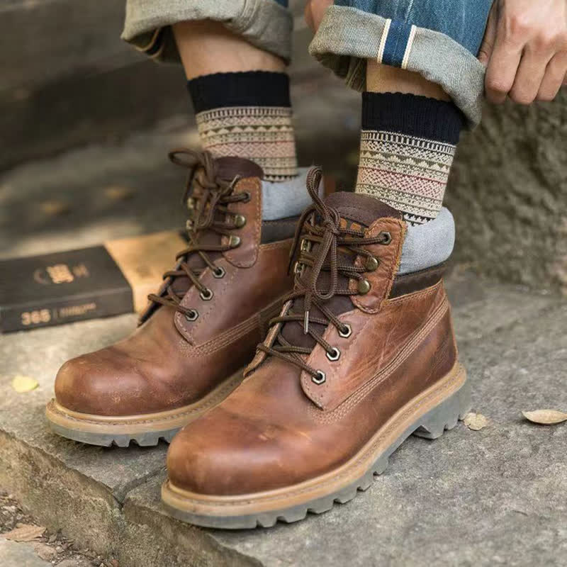 Men's Ethnic Style Small Diamond Pattern Crew Socks - Image 9
