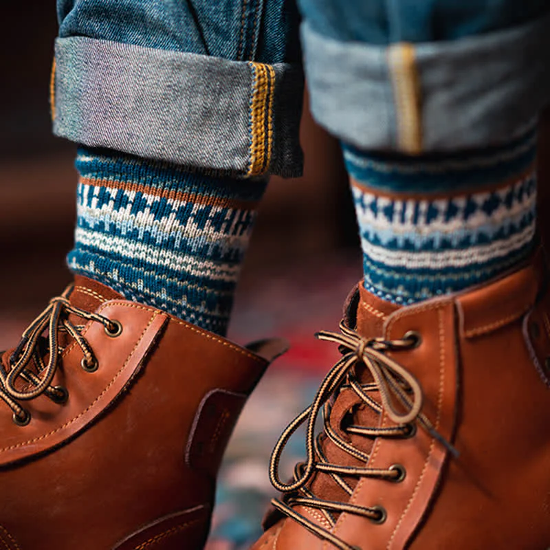 Men's Ethnic Style Geometric Pattern Cotton Socks - Image 3