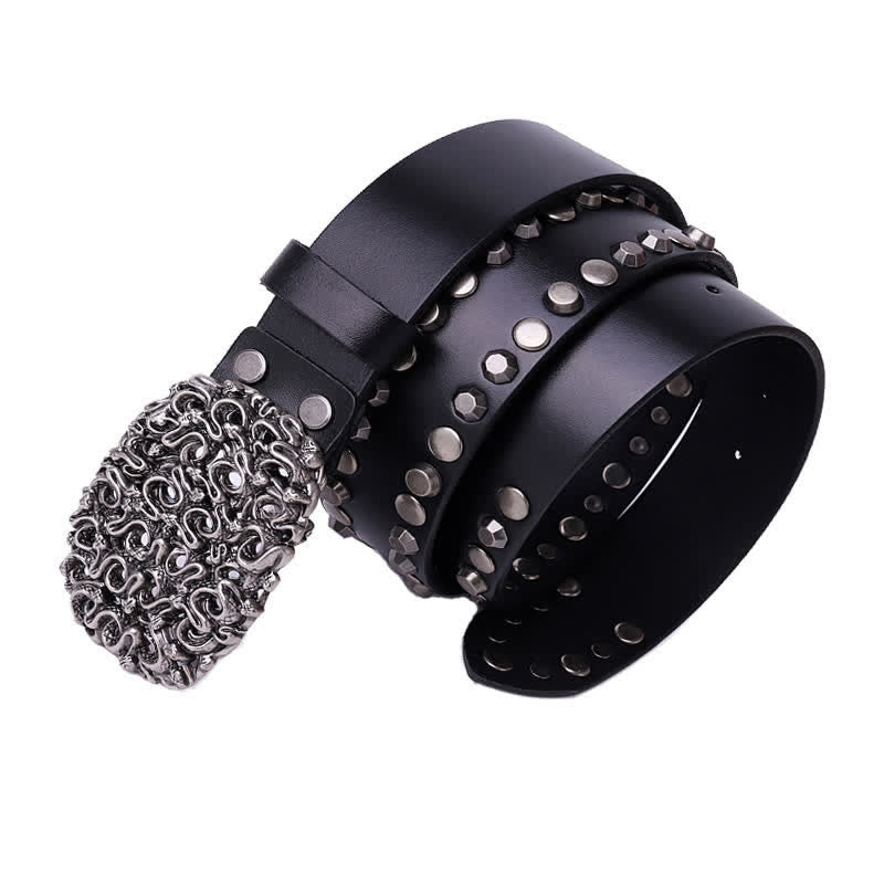 Men's Snake Smooth Buckle Rivet Leather Belt - Image 2