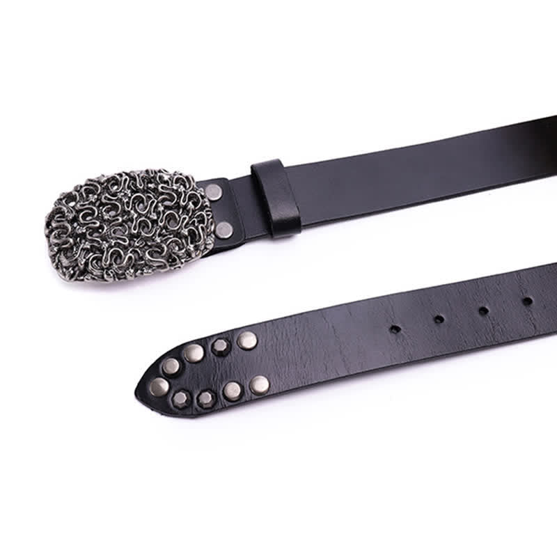 Men's Snake Smooth Buckle Rivet Leather Belt - Image 5