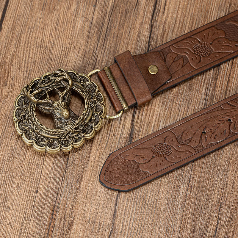 Men's Exquisite Deer Head Buckle Embossed Belt - Image 5