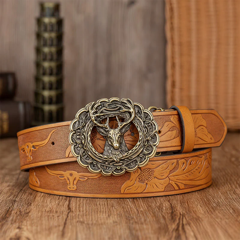 Men's Exquisite Deer Head Buckle Embossed Belt - Image 6