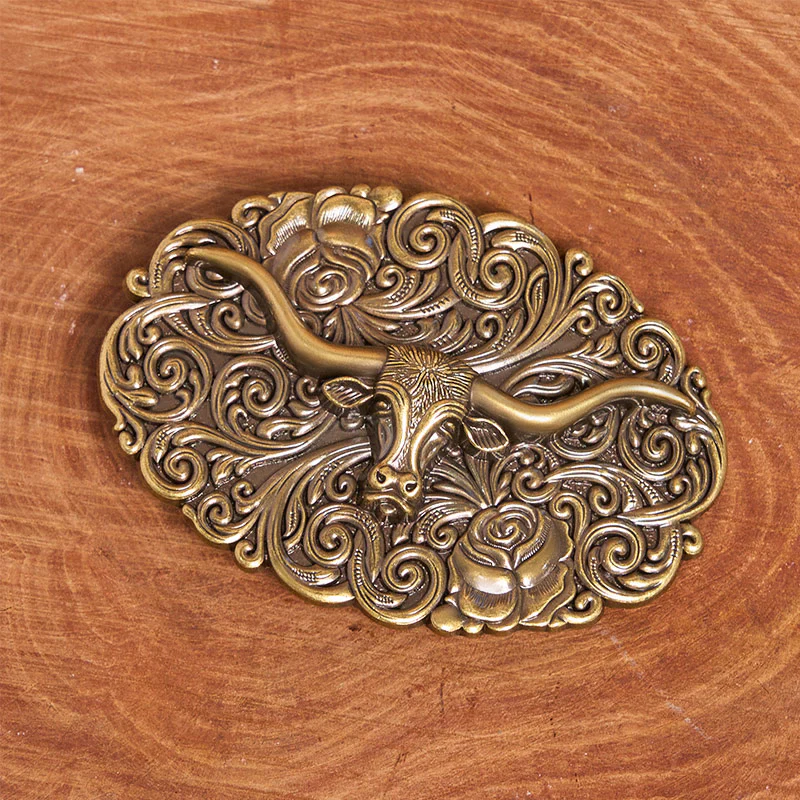 Men's Exquisite Floral Carved Bull Head Buckle Leather Belt - Image 10