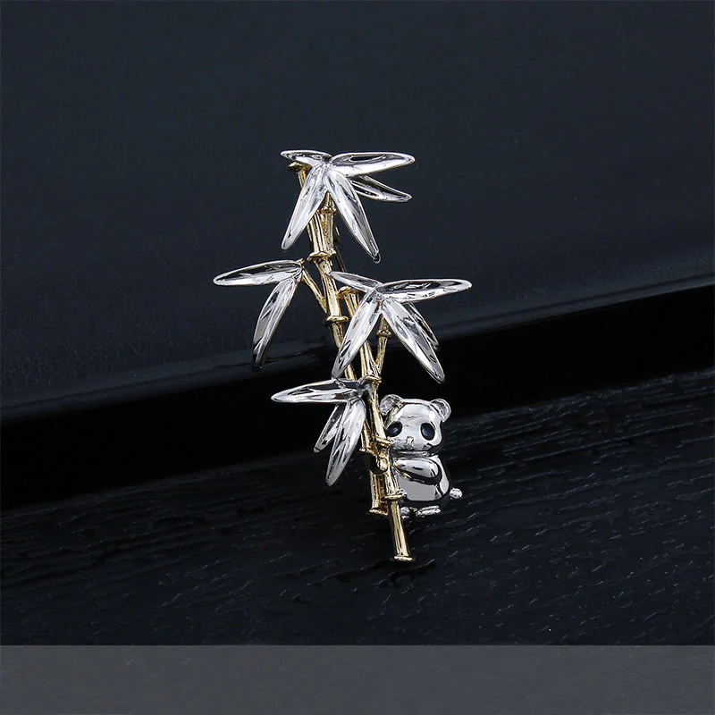 Men's Exquisite Panda Pearl Bamboo Brooch - Image 2