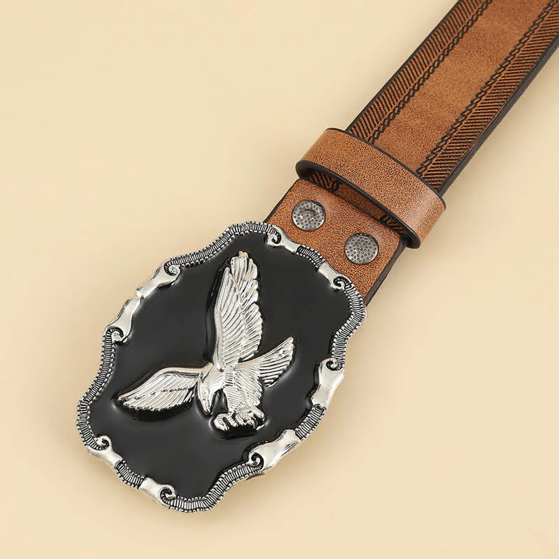 Men's Eye-Catching Silver Relief Eagle Black Buckle Leather Belt - Image 2
