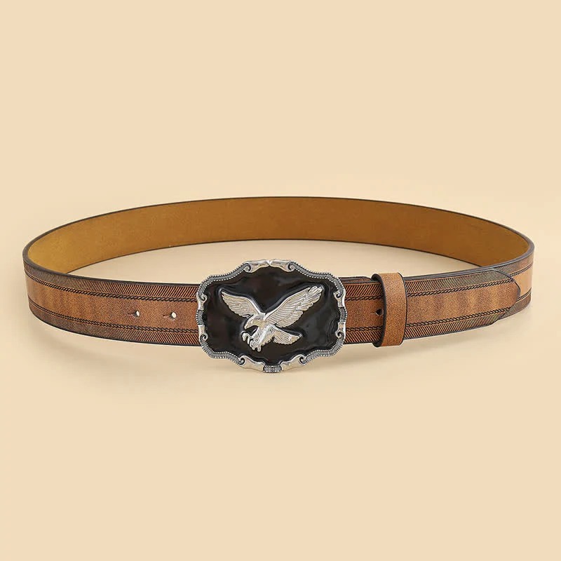 Men's Eye-Catching Silver Relief Eagle Black Buckle Leather Belt - Image 4