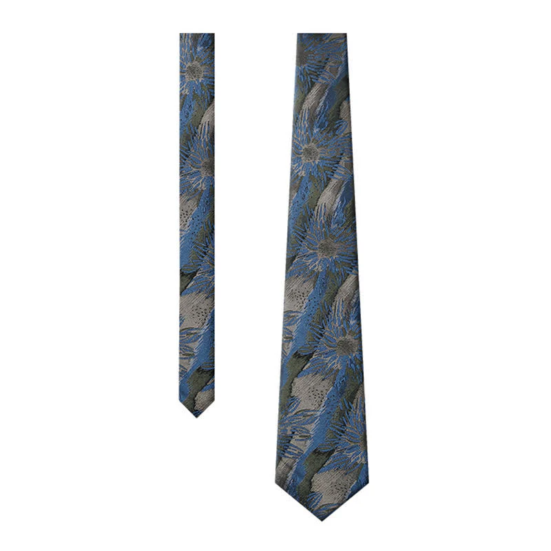 Men's Fabulous Gray & Blue Floral Vintage Necktie - Image 4