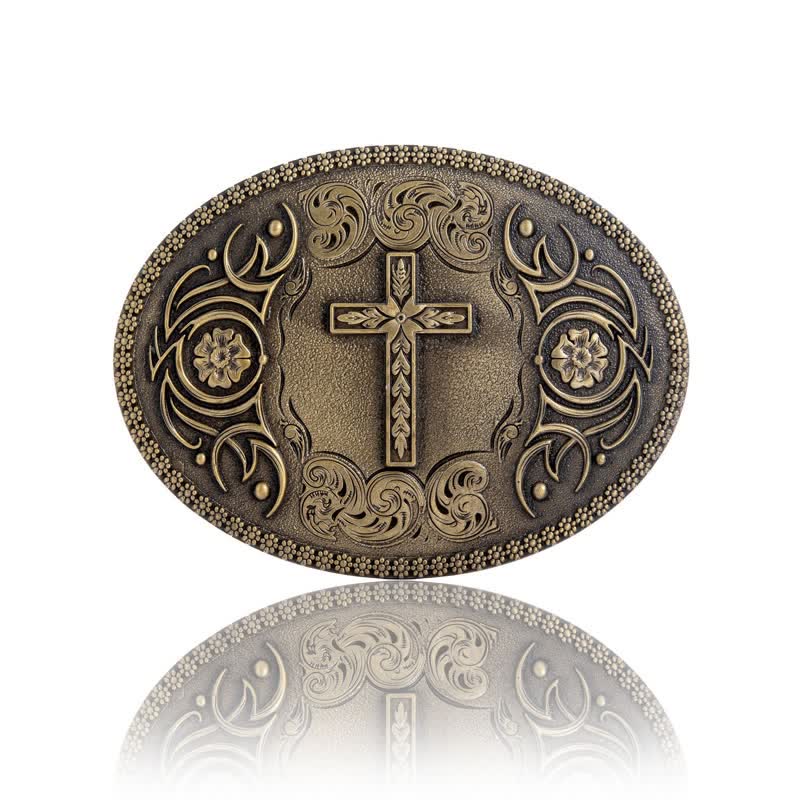 Men's DIY Faith Cross Floral Buckle Leather Belt - Image 4