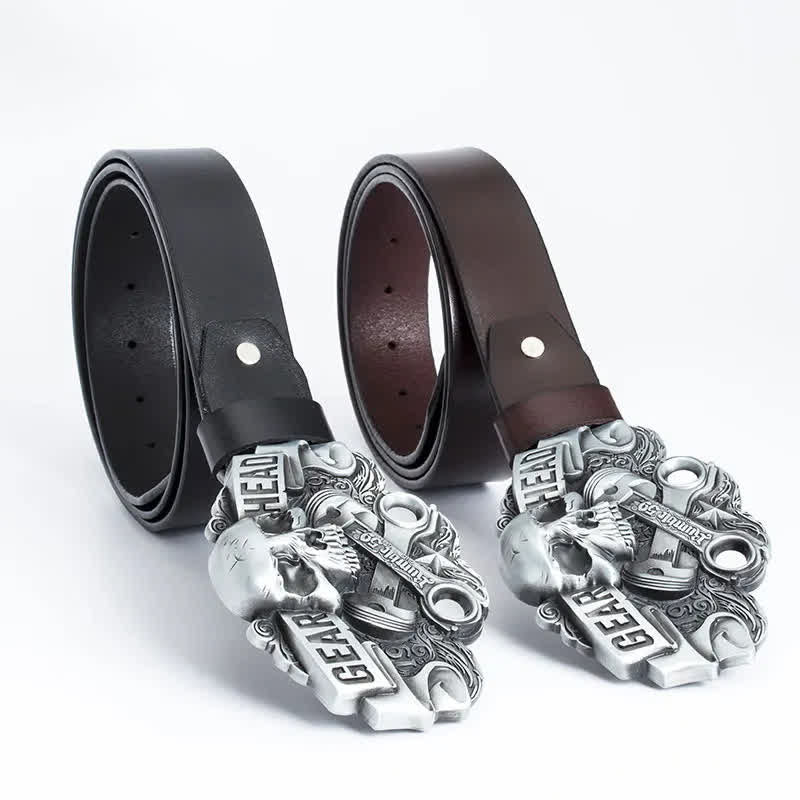 Men's Fancy Skull Gear Head Punk Leather Belt - Image 14