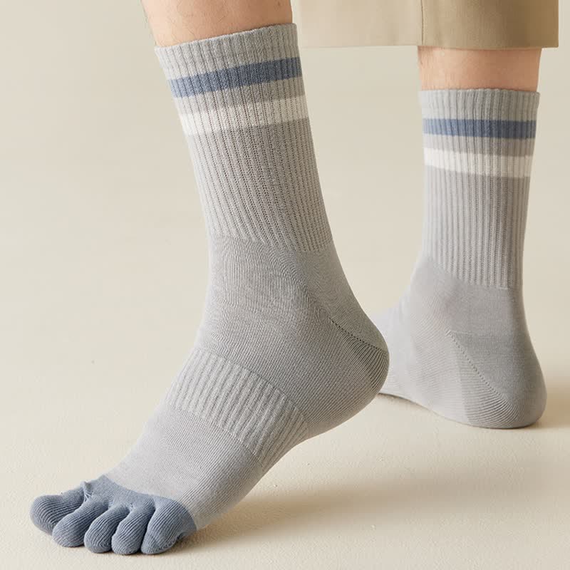 Men's Fashion Striped Color Matching Five Fingers Crew Socks - Image 10