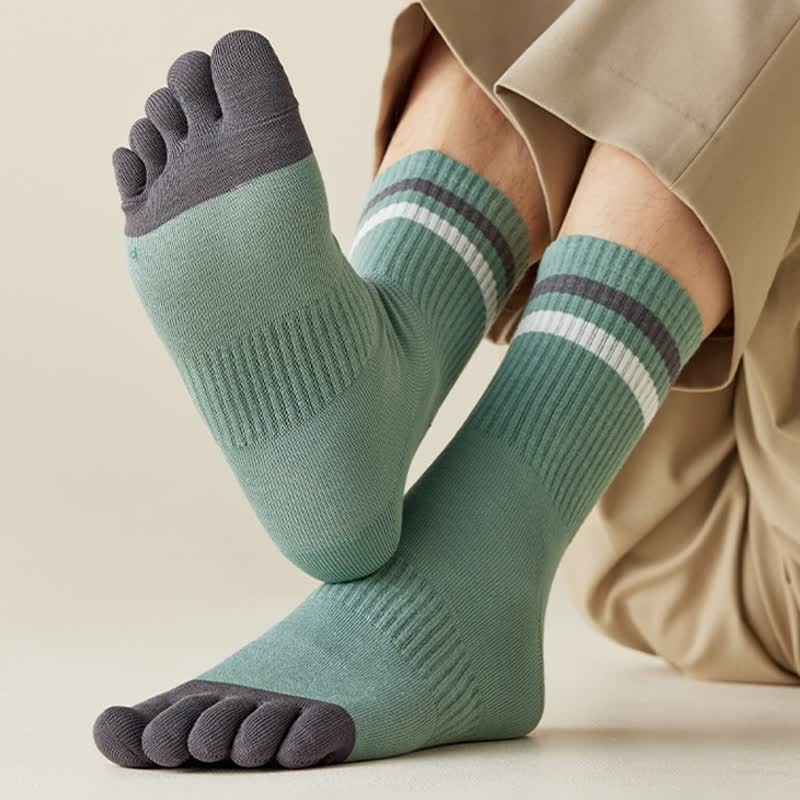 Men's Fashion Striped Color Matching Five Fingers Crew Socks - Image 4