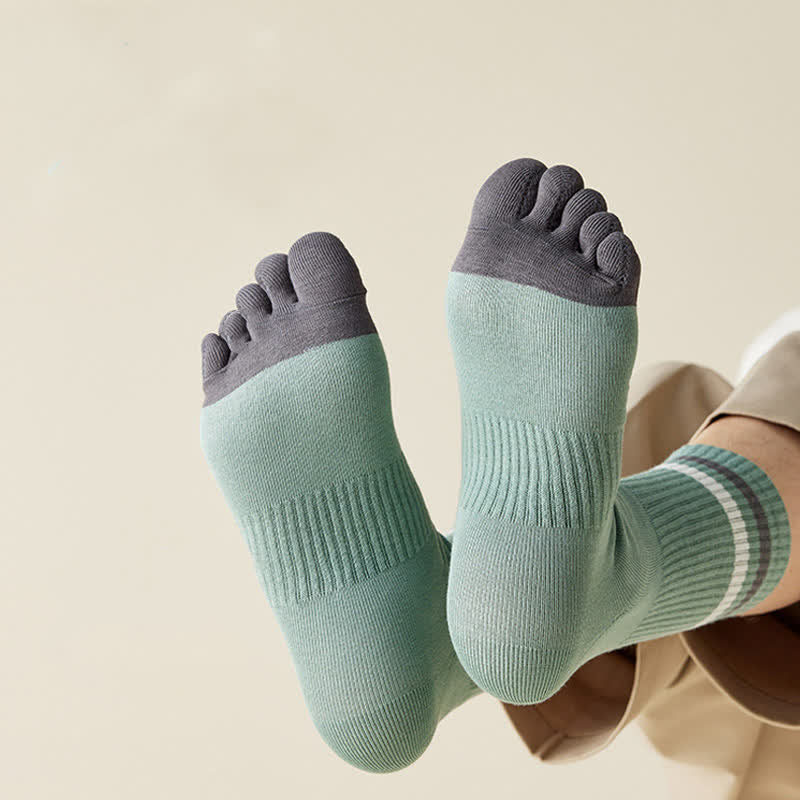 Men's Fashion Striped Color Matching Five Fingers Crew Socks - Image 5