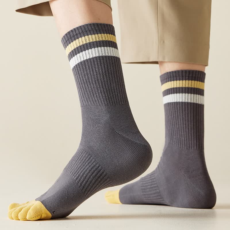 Men's Fashion Striped Color Matching Five Fingers Crew Socks - Image 7