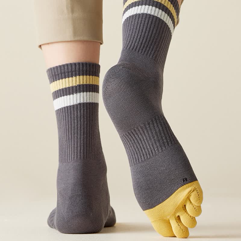 Men's Fashion Striped Color Matching Five Fingers Crew Socks - Image 8